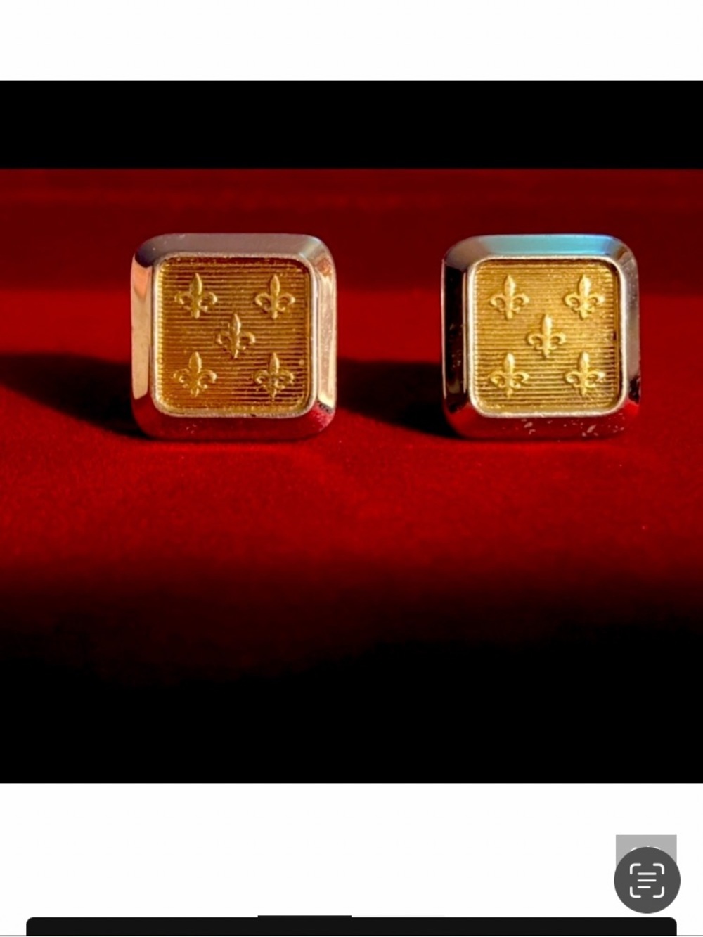 New Gold Fleur-de-Lis Square Cufflinks in Jewelers Box